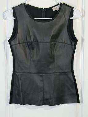 Renvy Black Faux Leather Front Sleeveless Paneled Top Size XS
